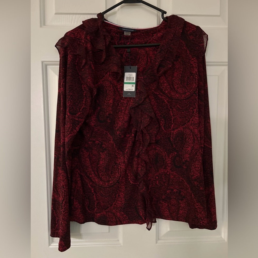 Tommy Hilfiger Large Paisley red/black Blouse NWT